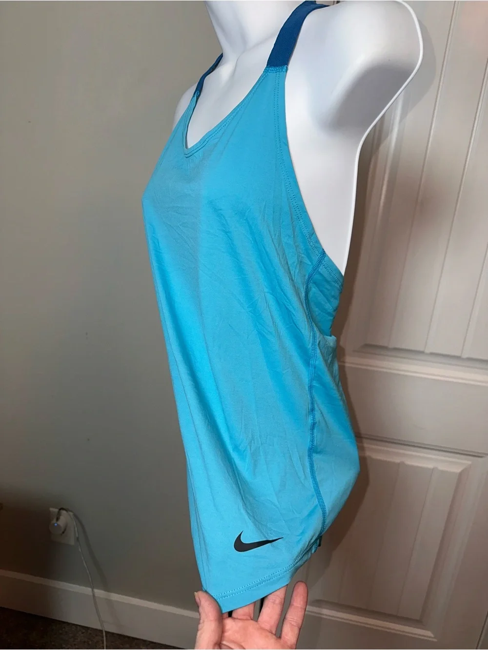 Nike Size XS Blue Athletic Tank Top with Logo Contrast Straps Open Back